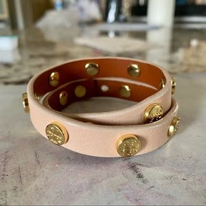 Tory Burch Logo Double Wrap Leather Bracelet